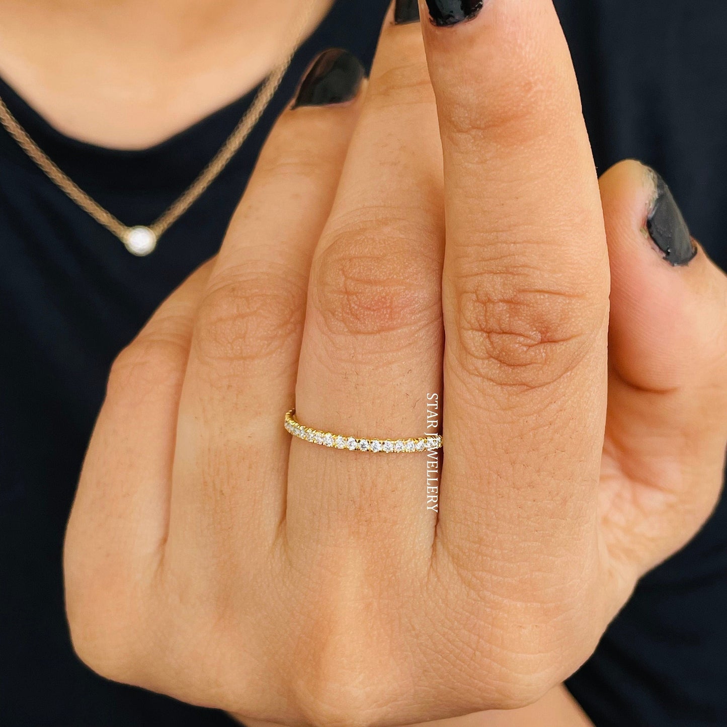 Minimalist Solid Gold Half Eternity Diamond Ring