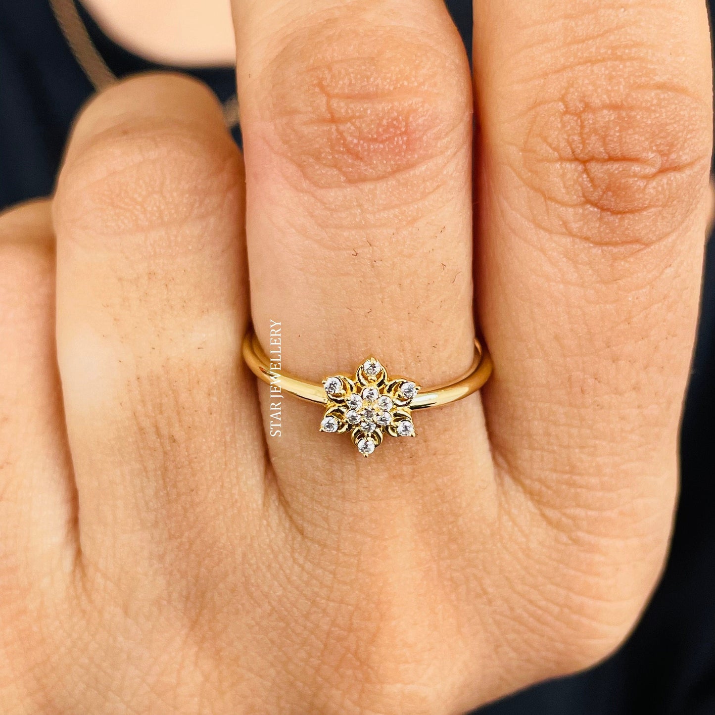 14K Solid Gold LAB Diamond Multi Stone Flower Ring