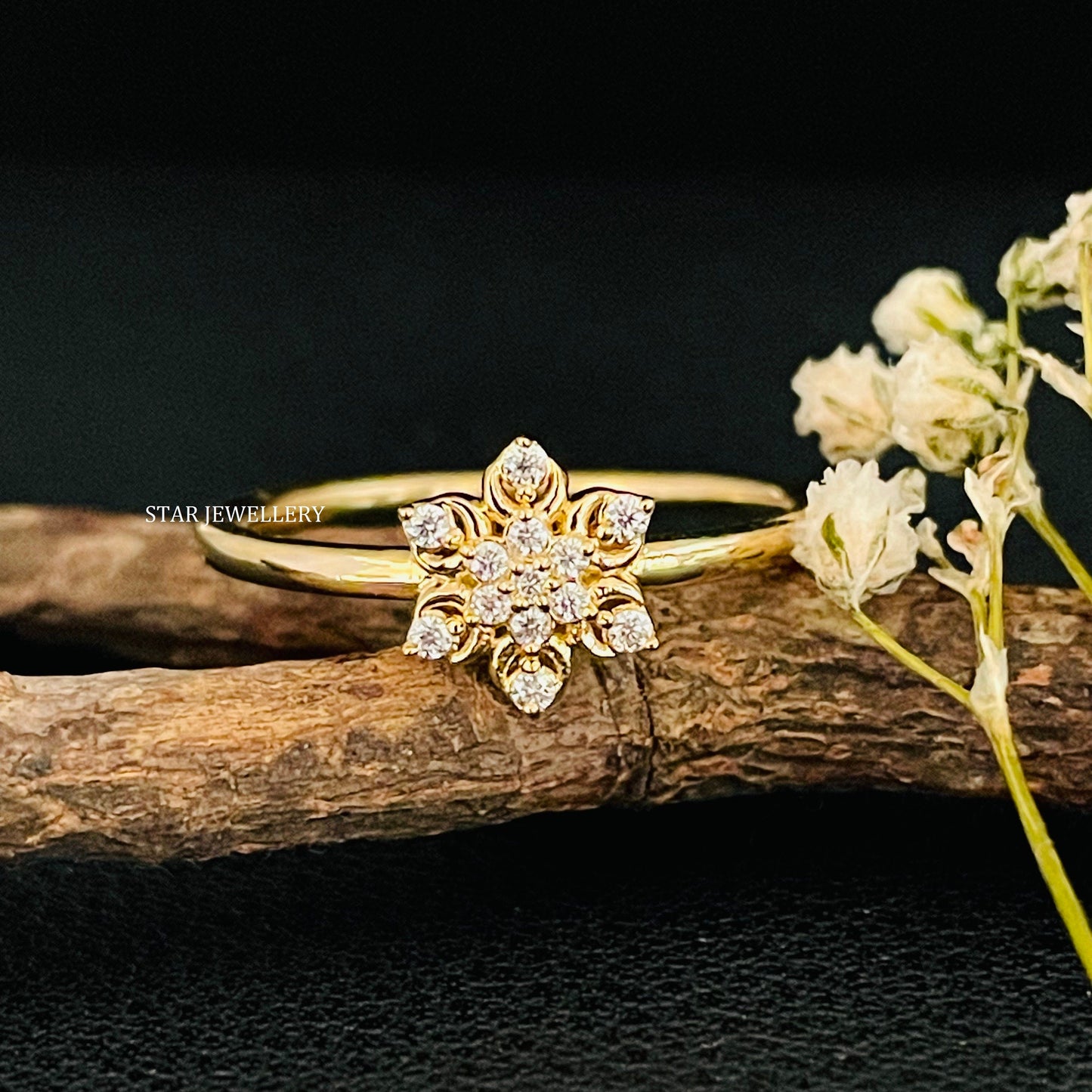 14K Solid Gold LAB Diamond Multi Stone Flower Ring