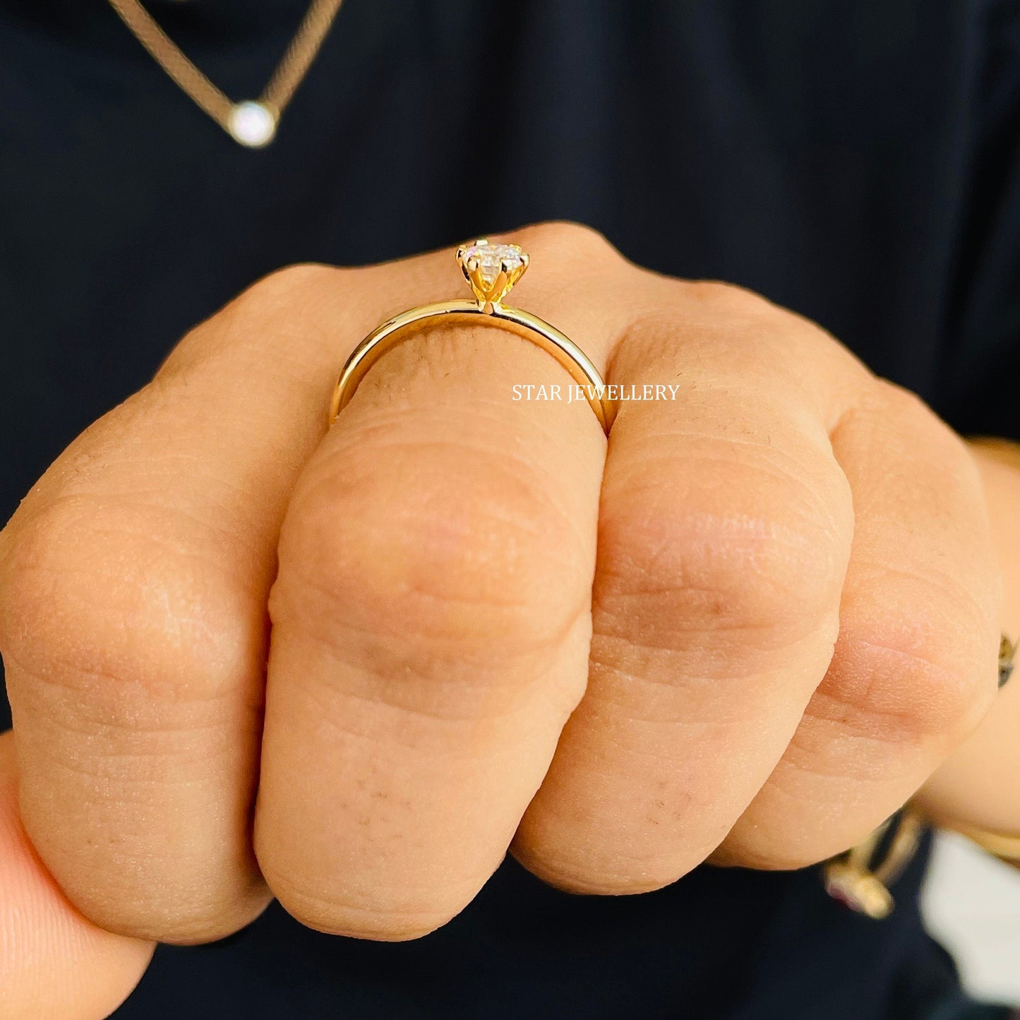 0.25 CT Lab Mono Diamond Solid Gold Ring