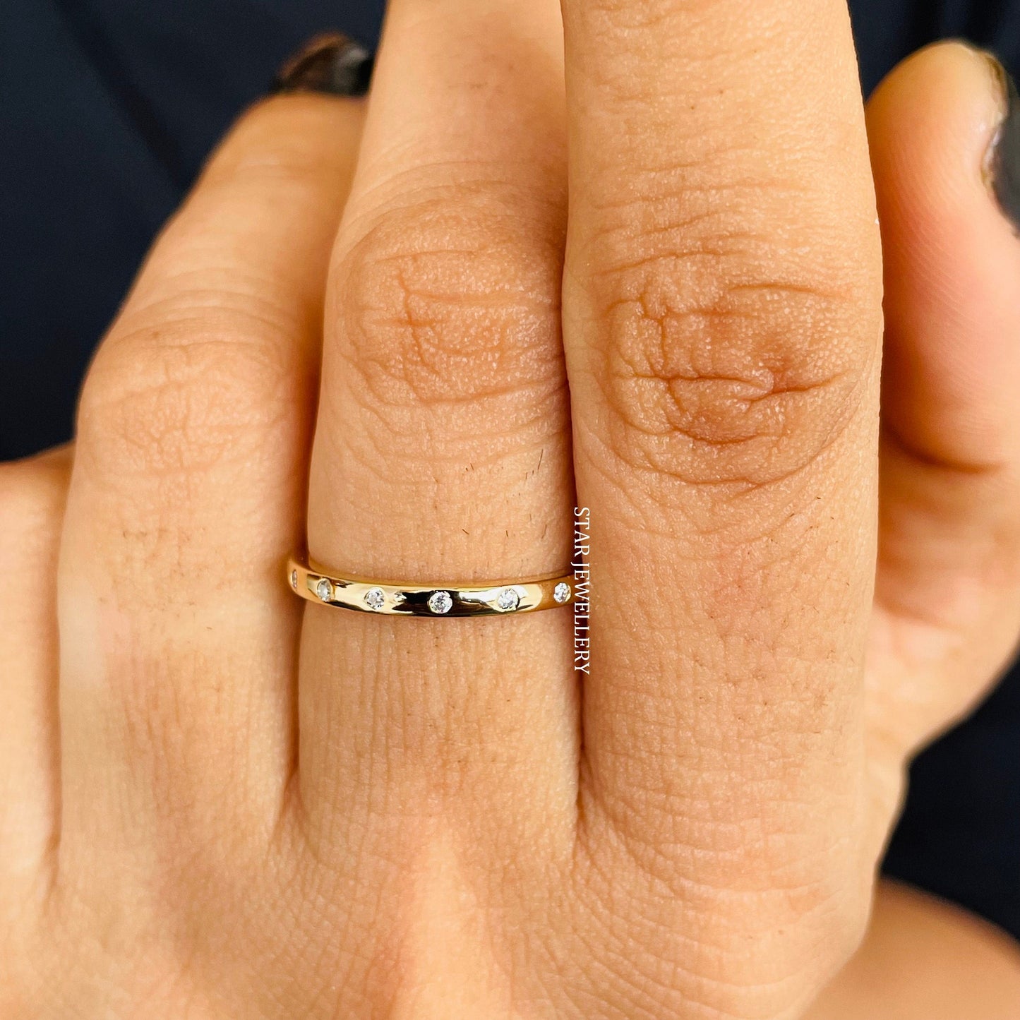 Minimalist Solid Gold Flush Natural Diamond Ring