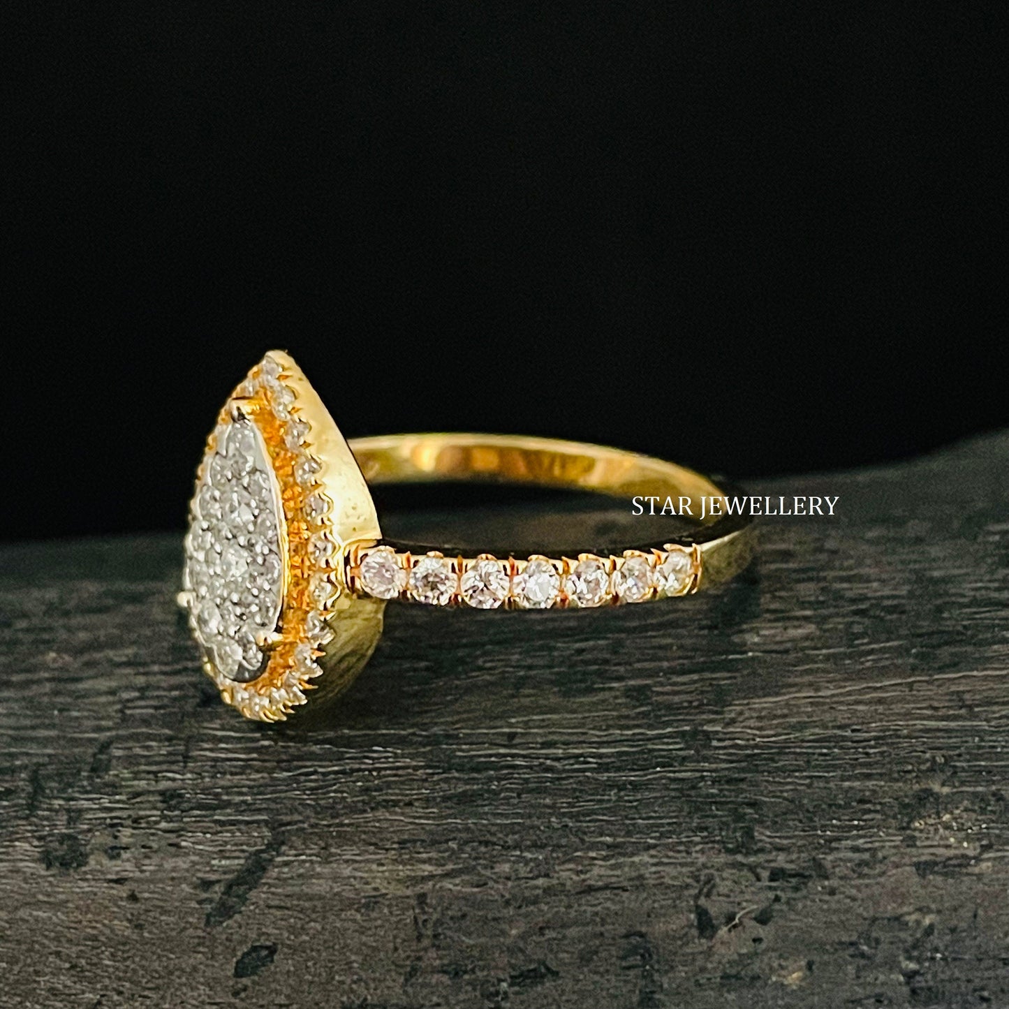 Solid Gold Natural Diamond Pear Shape Diamond Cluster Ring