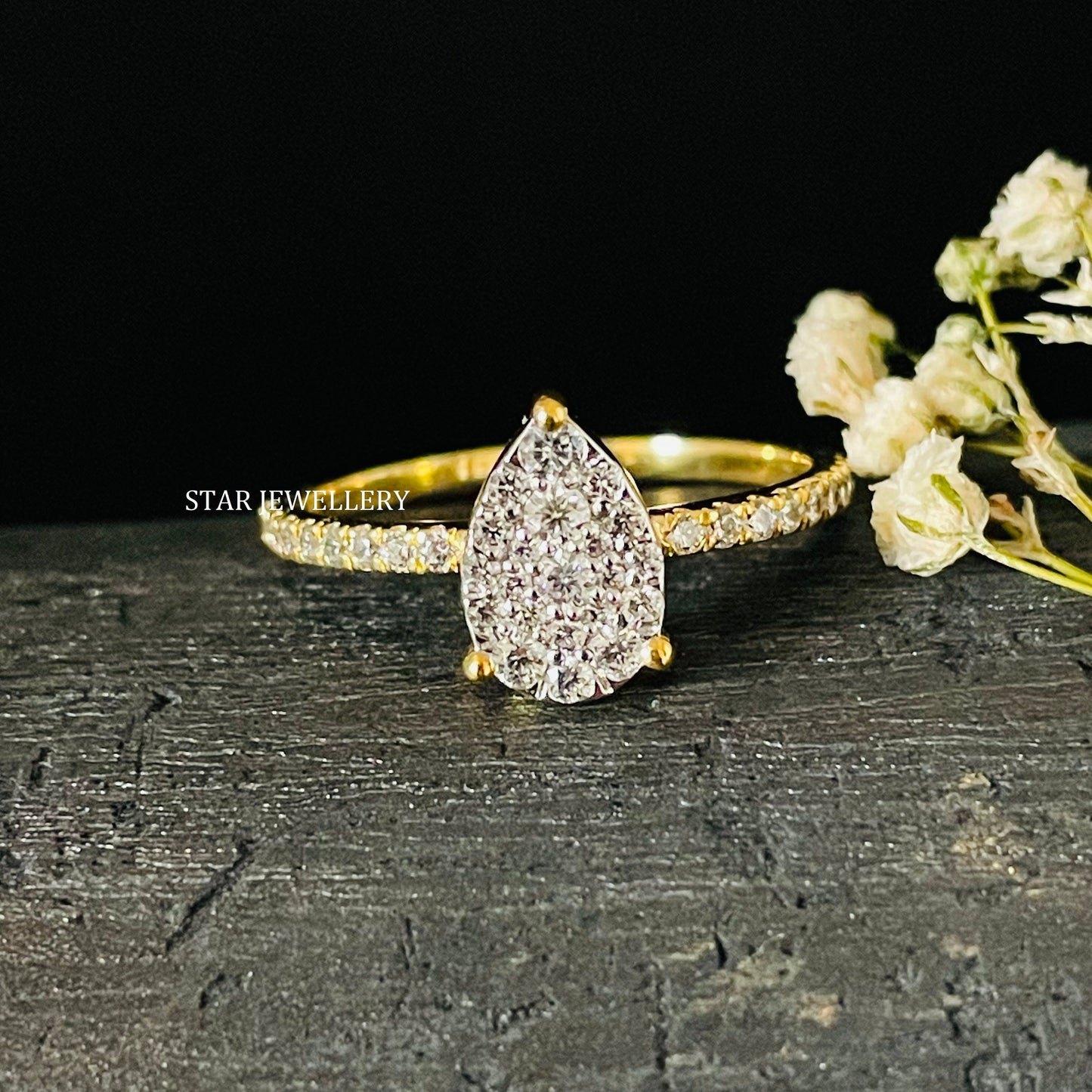 Pear Shape LAB Diamond Cluster Wedding Proposal Ring