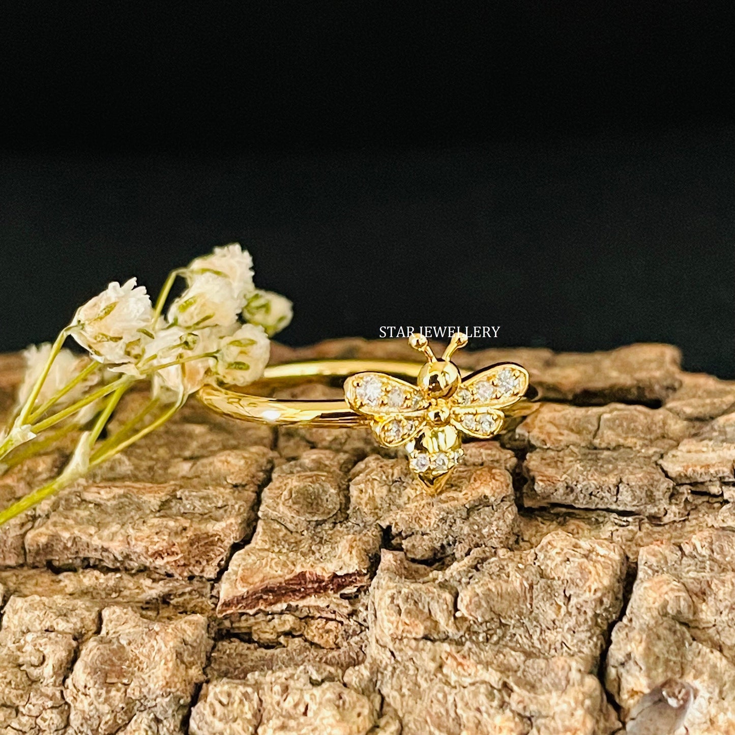 Solid Gold LAB Diamond Dainty BEE Ring