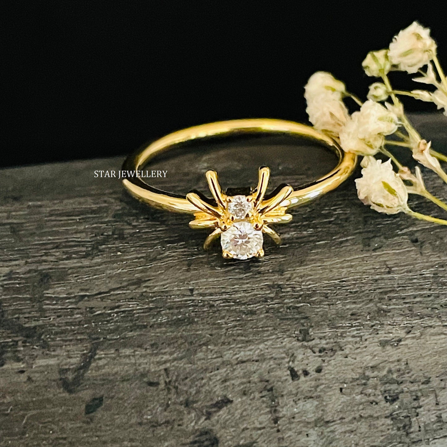 14K Solid Gold Lab Grown Diamond Spider Ring