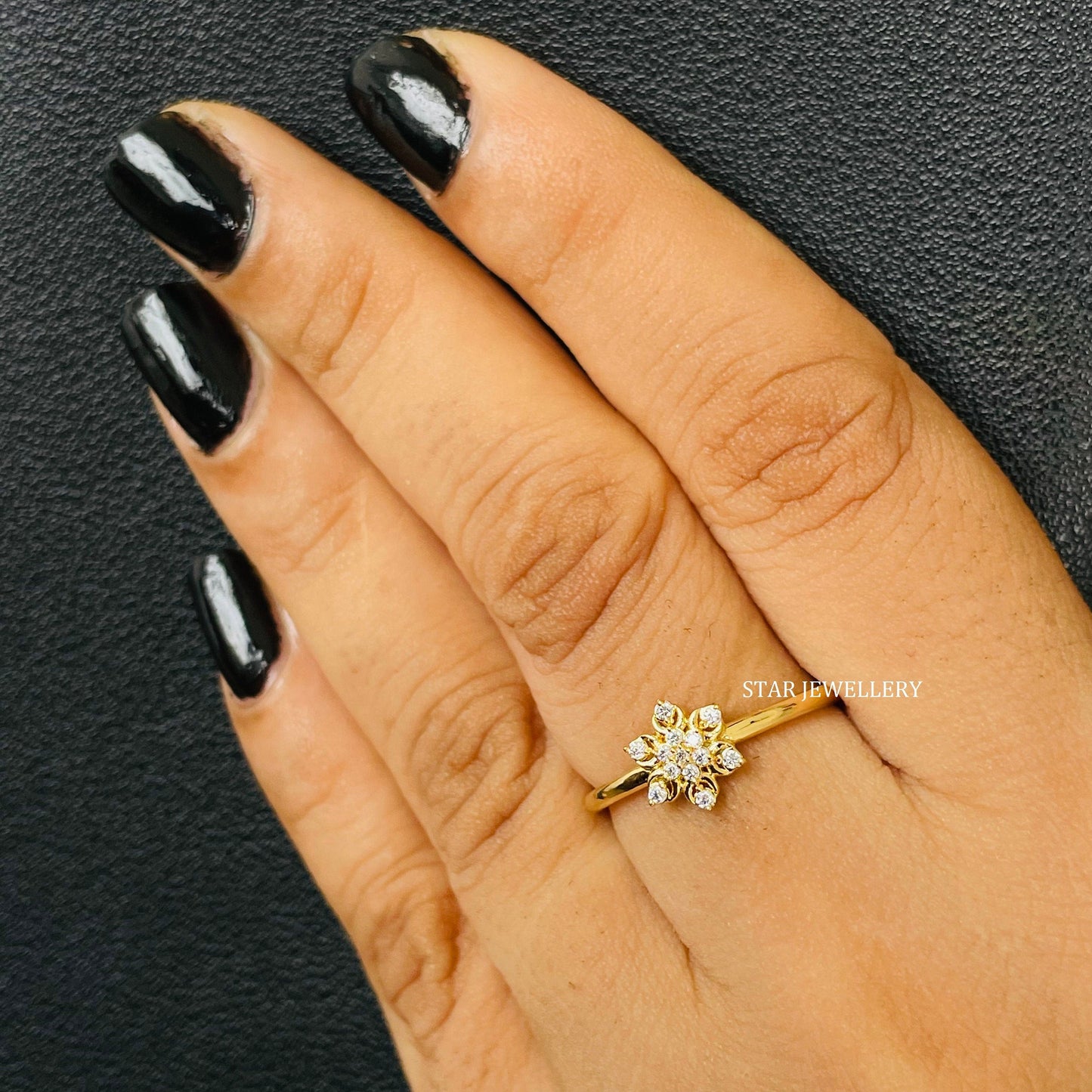 14K Solid Gold LAB Diamond Multi Stone Flower Ring
