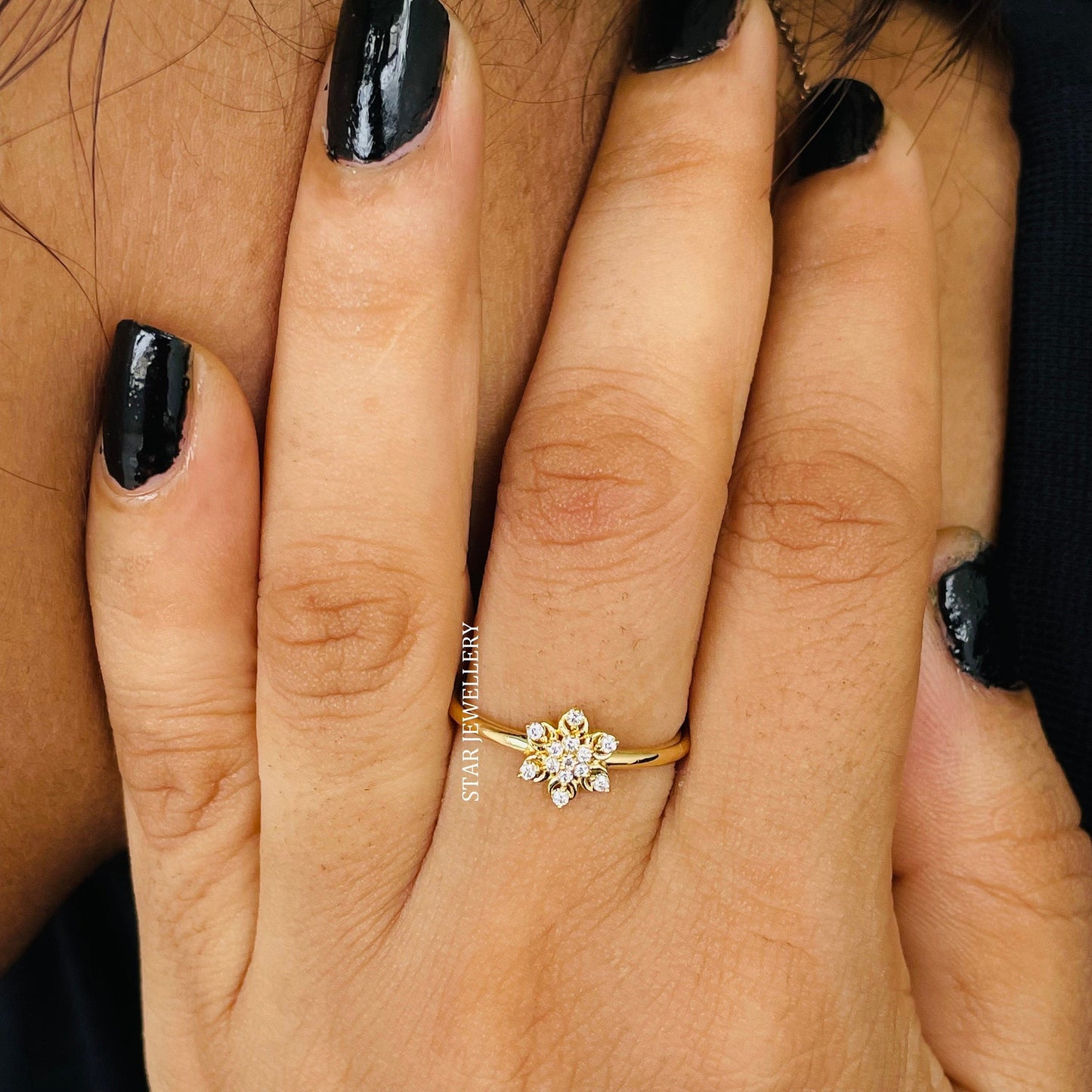14K Solid Gold LAB Diamond Multi Stone Flower Ring