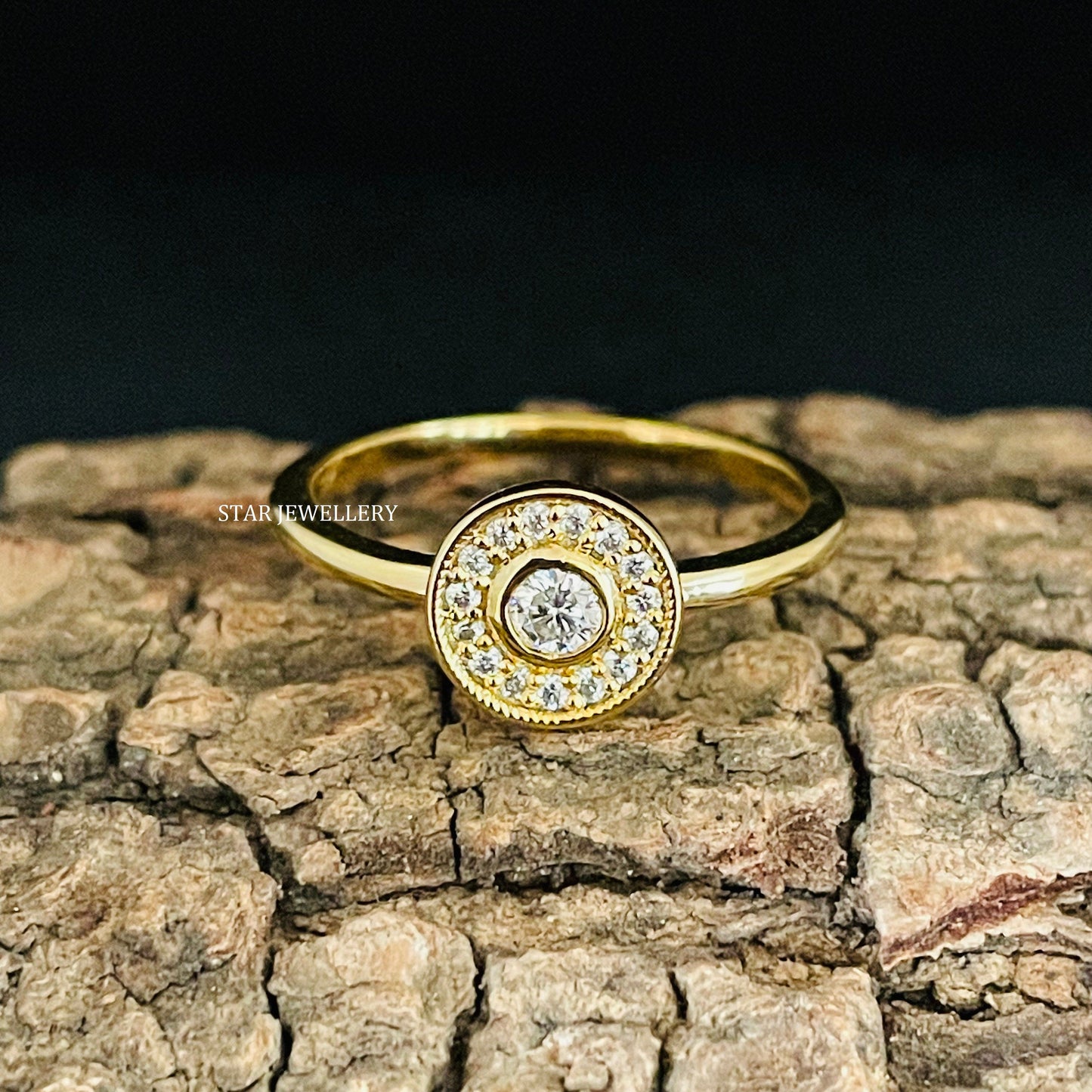 14K Gold Lab Diamond Bezel Diamond Halo Circular Ring