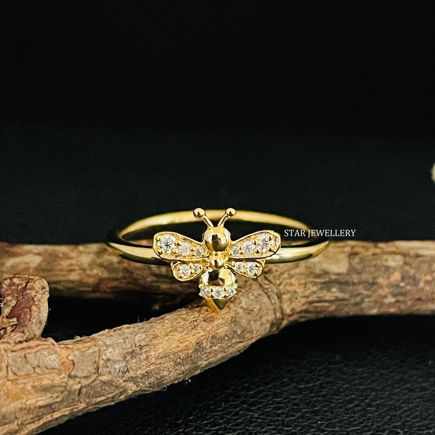Solid Gold LAB Diamond Dainty BEE Ring
