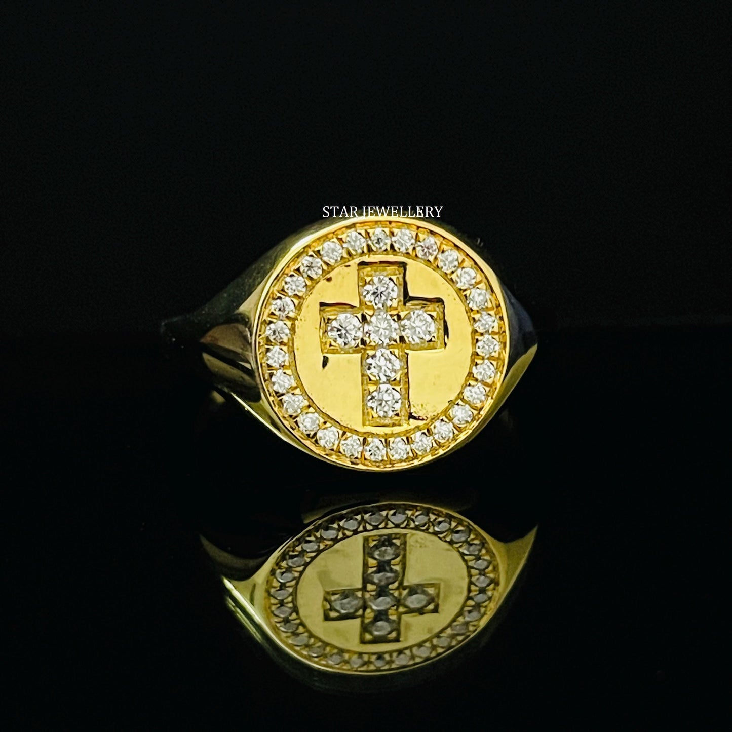 LAB Diamond Signet Halo Cross Ring
