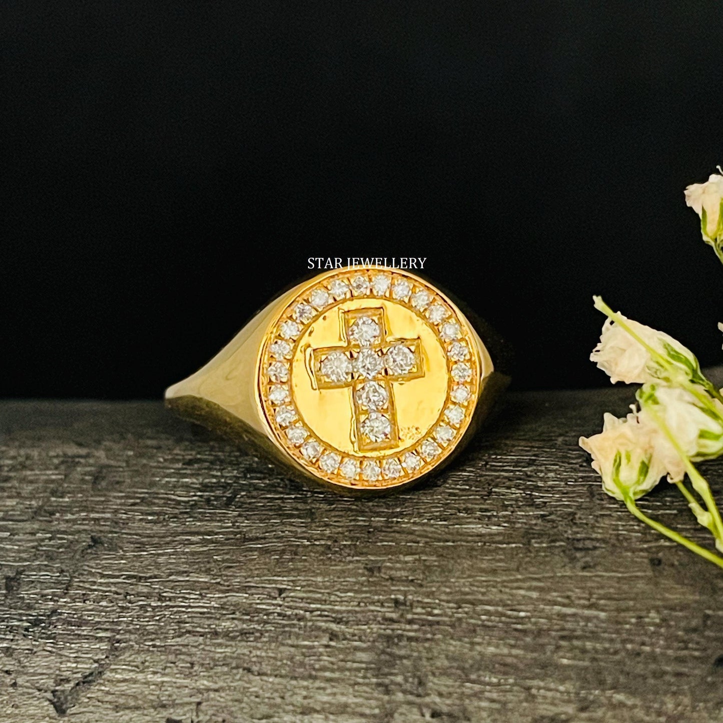 LAB Diamond Signet Halo Cross Ring