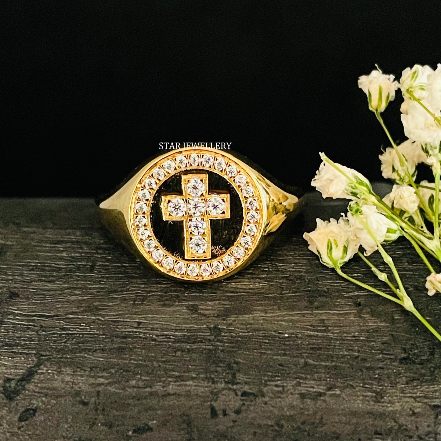 LAB Diamond Signet Halo Cross Ring