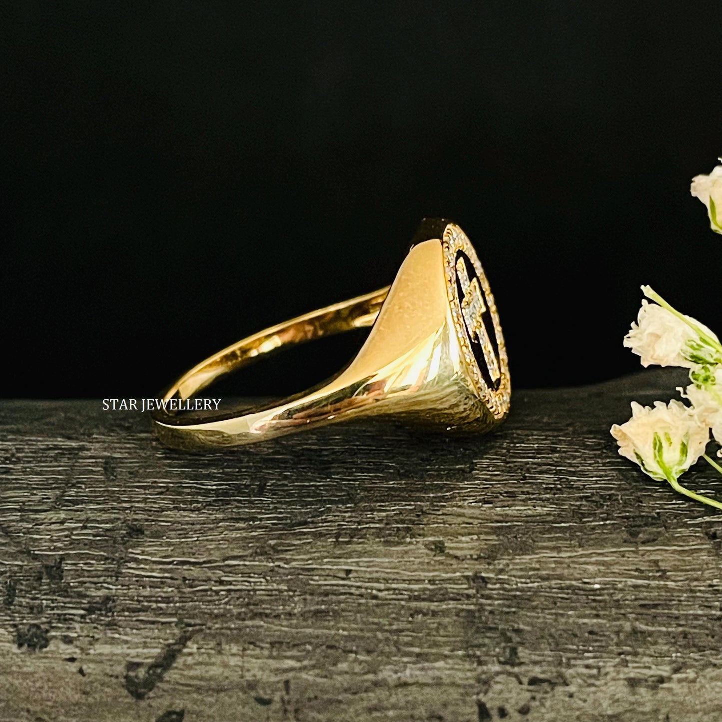 LAB Diamond Signet Halo Cross Ring