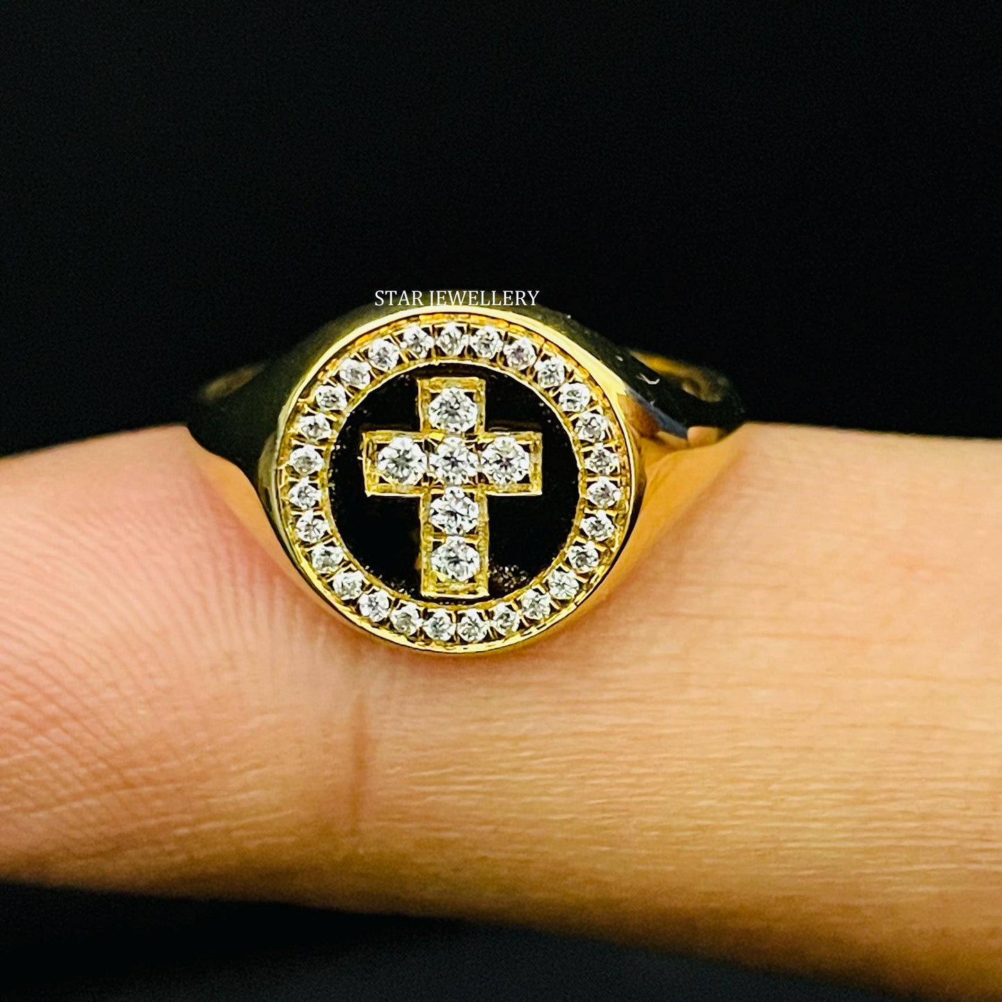 LAB Diamond Signet Halo Cross Ring