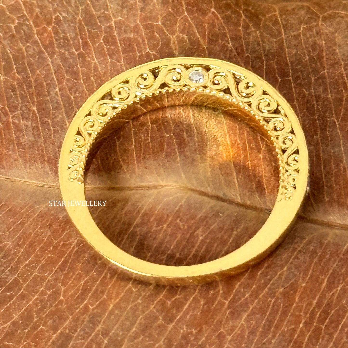 Solid Gold Half Eternity LAB Diamond Miligrain Ring
