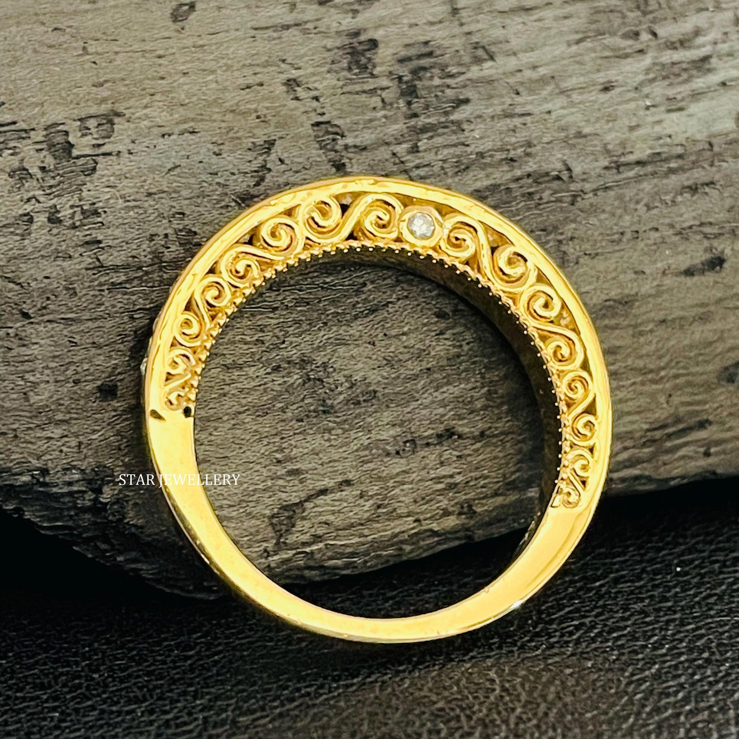 Solid Gold Half Eternity LAB Diamond Miligrain Ring