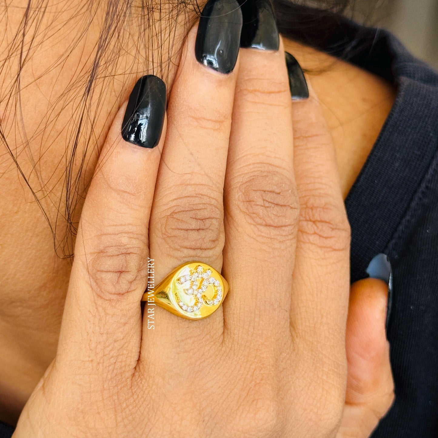 LAB Diamond Signet OM Yoga Ring