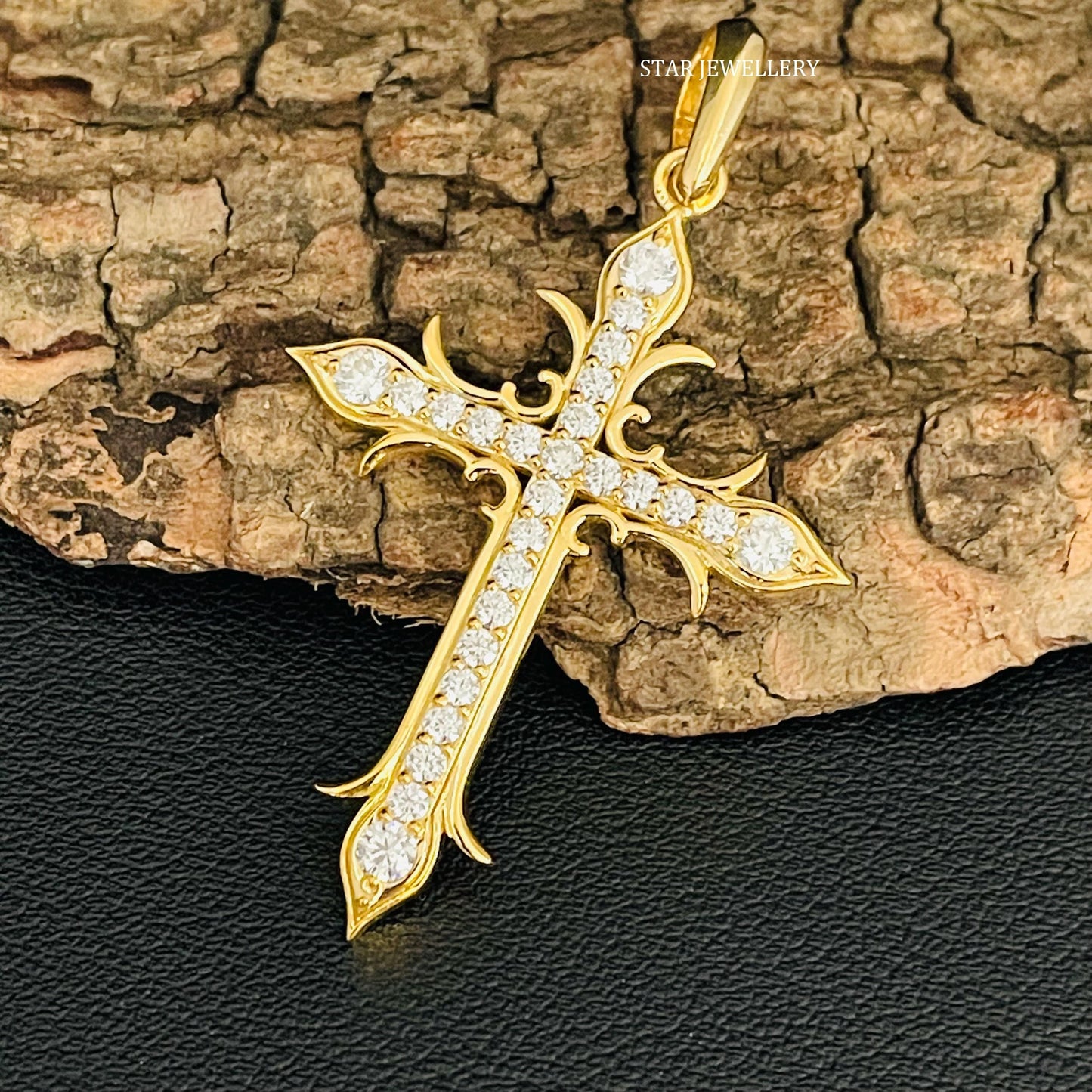 10K Solid Gold CVD Diamond Cross Pendant