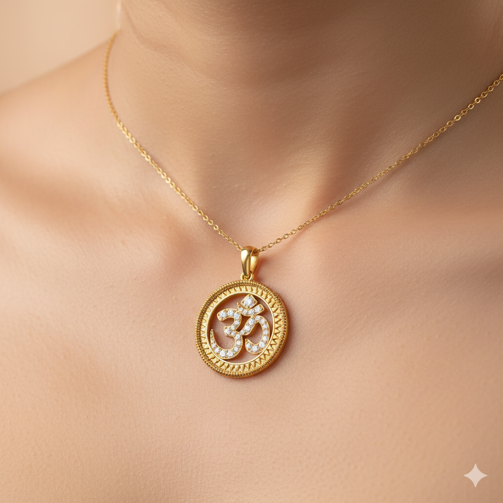 Gold Plated Silver Halo OM Pendant