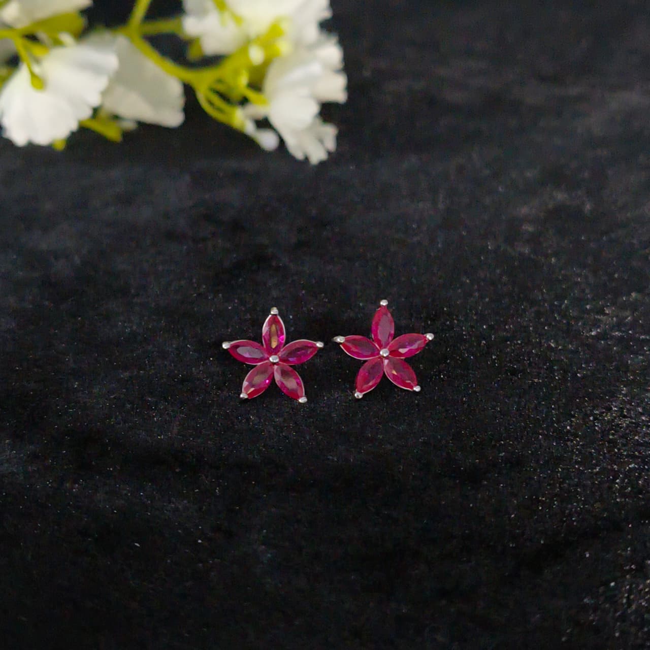 Silver Ruby Bloom Stud Earring