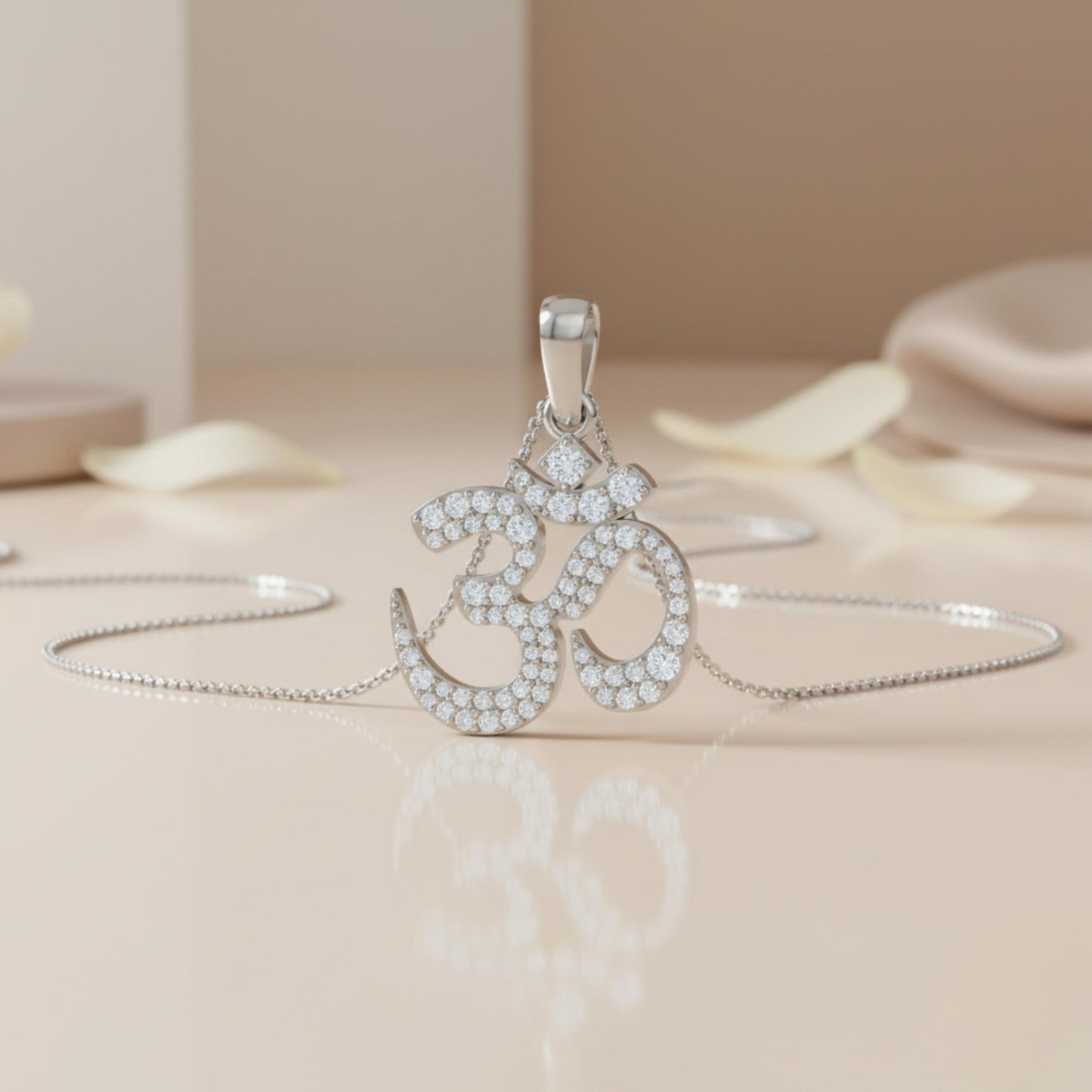 Silver OM Signature Moissanite Diamond Pendant Small