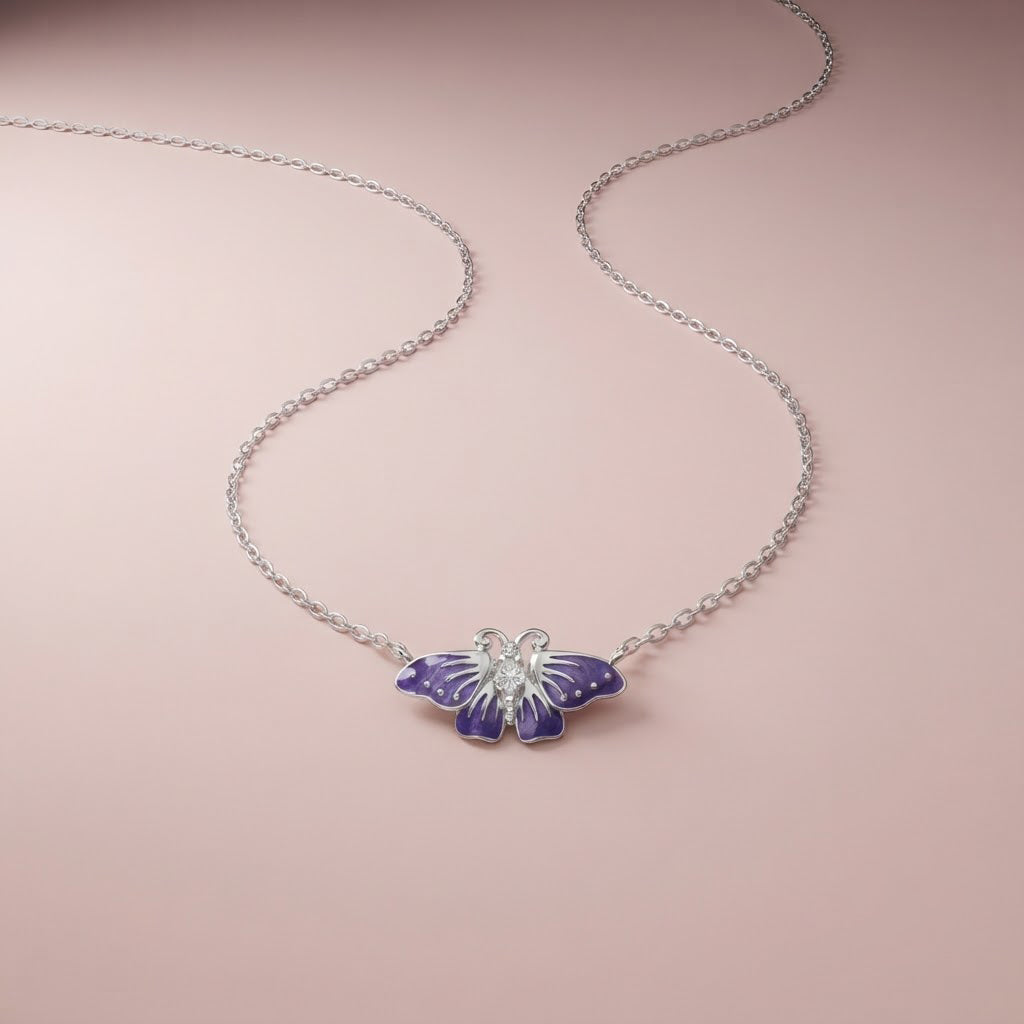 Silver  Purple Monarch Necklace