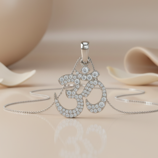 Silver OM Signature Moissanite Diamond Pendant