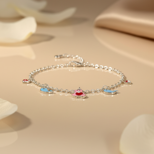 Silver Whale & Teddy Charm Baby Bracelet