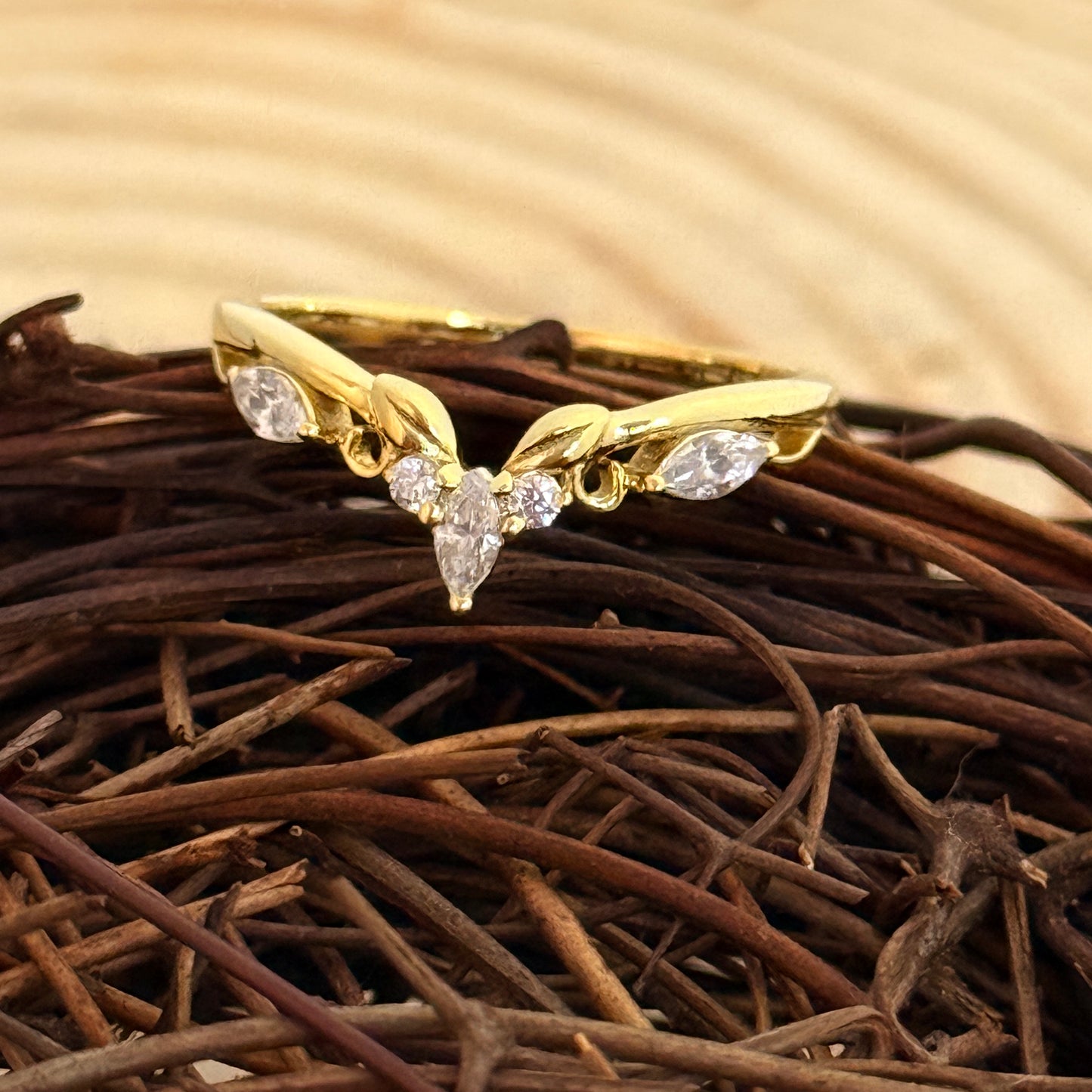 Twisted Gold Pear Lab Grown Diamond Crown Ring