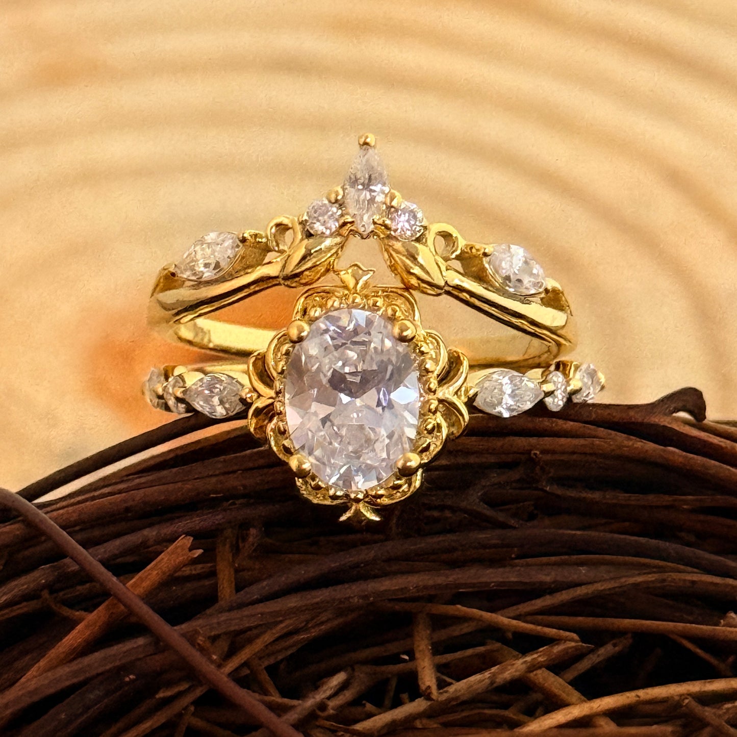 Twisted Gold Pear Lab Grown Diamond Crown Ring