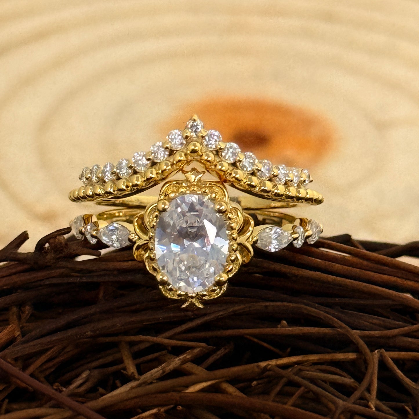 Gold Wave Crest Lab Grown Diamond Ring