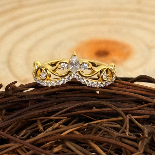 Gold Floral Lab Diamond Curve Ring For Her