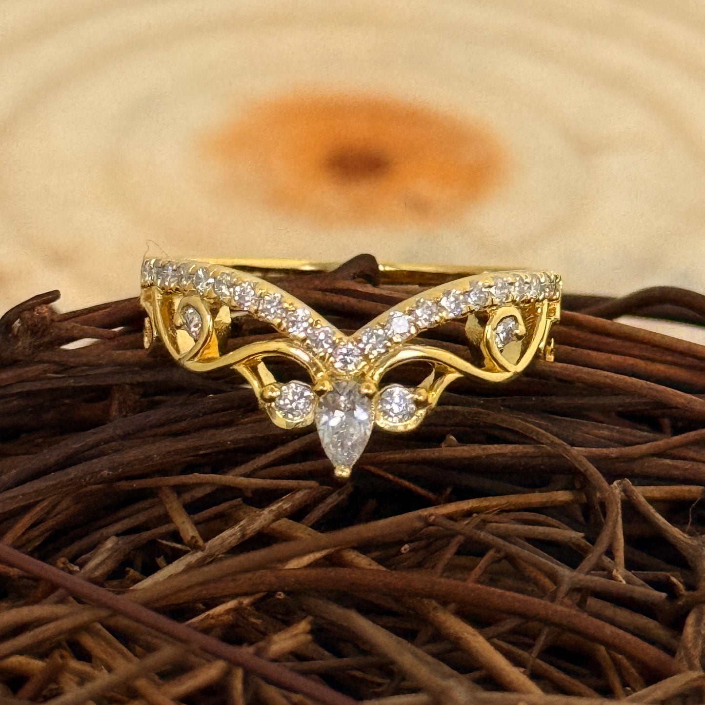 Gold Floral Lab Diamond Curve Ring For Her