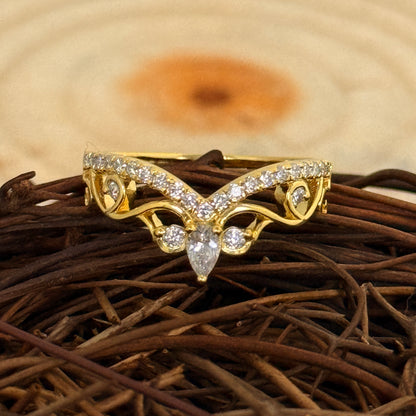 Gold Floral Lab Diamond Curve Ring For Her