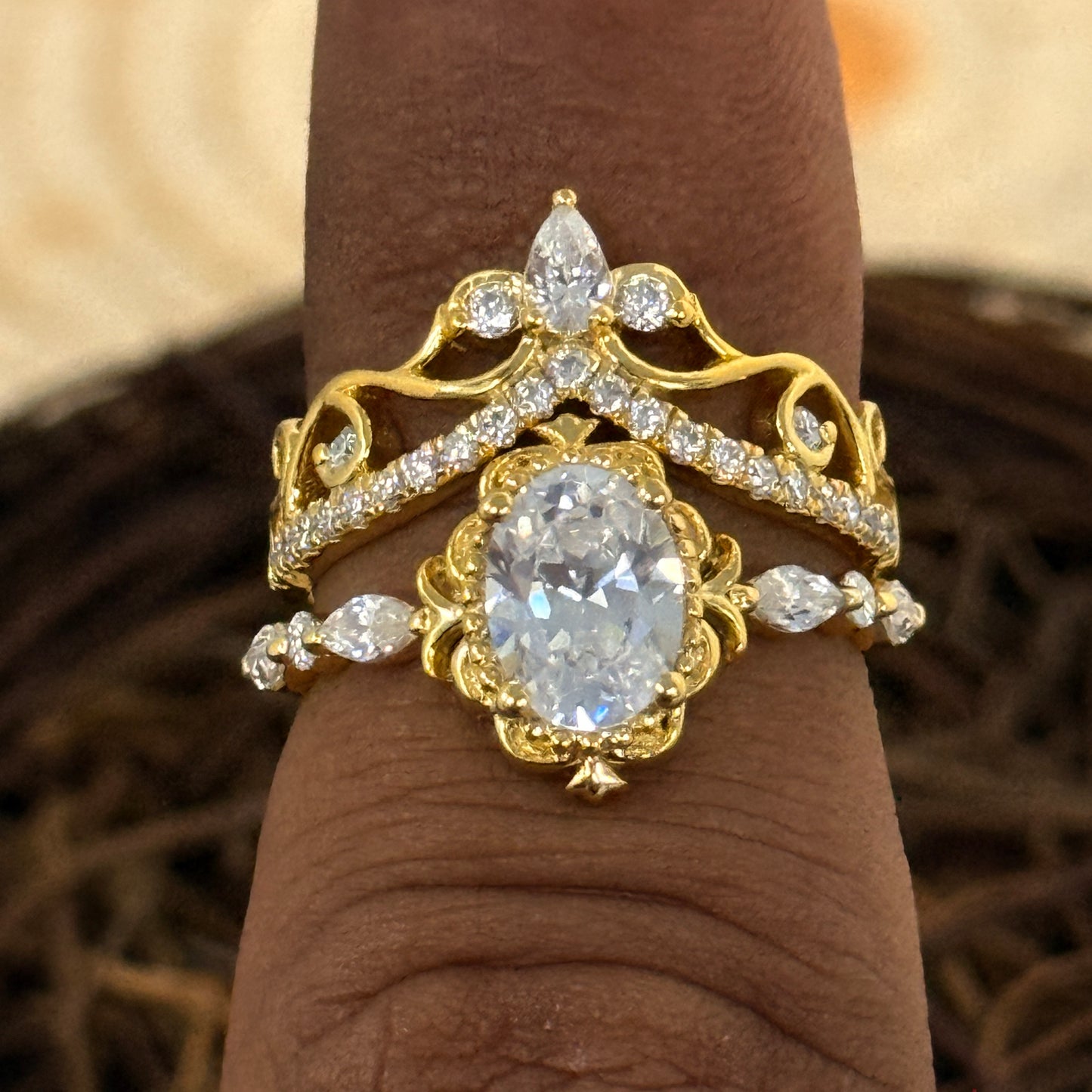 Gold Floral Lab Diamond Curve Ring For Her