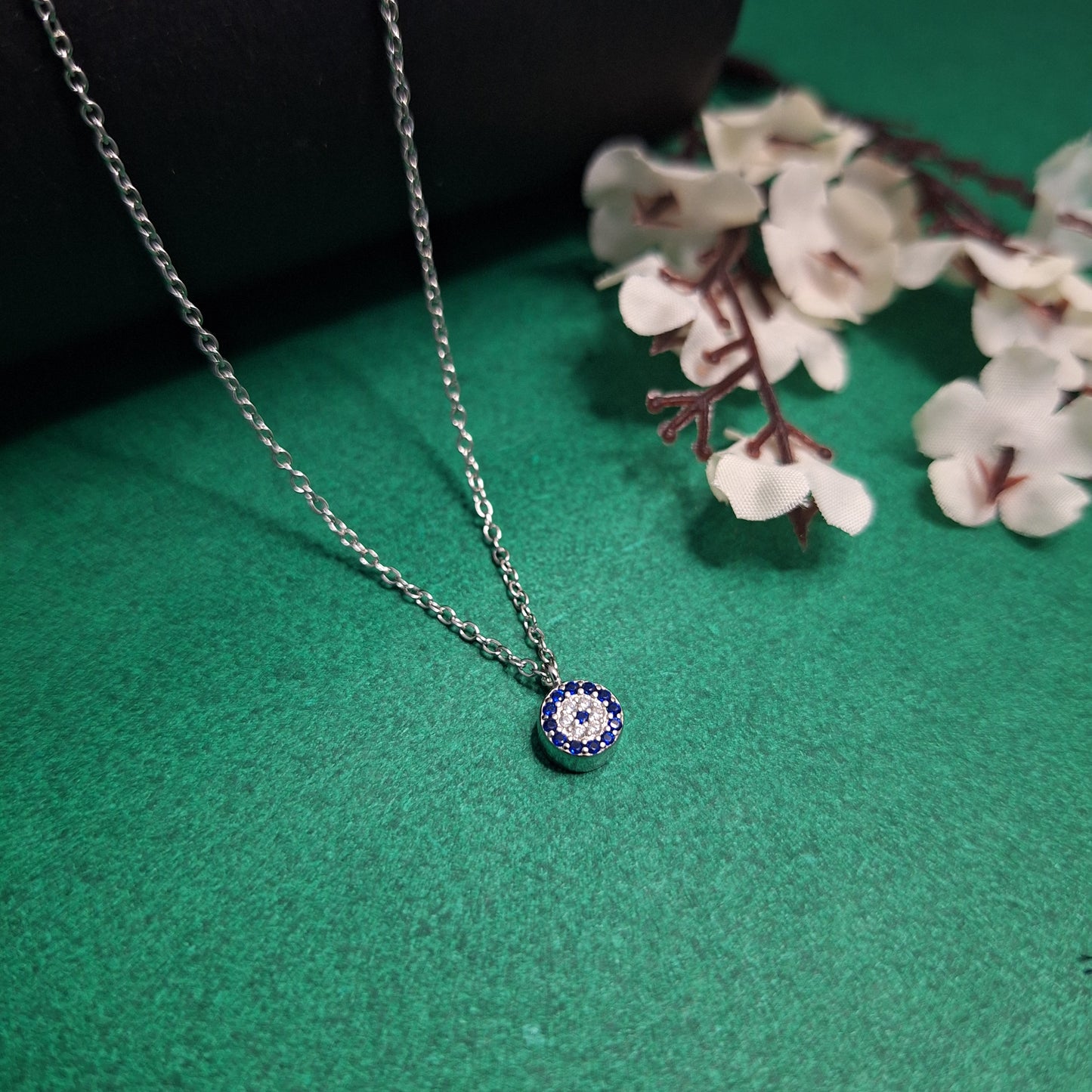 Silver Aura Evil Eye Circle Necklace