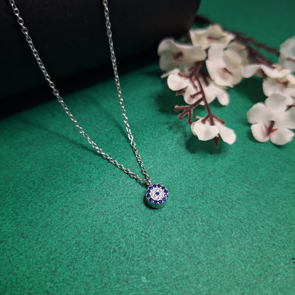 Silver Aura Evil Eye Circle Necklace