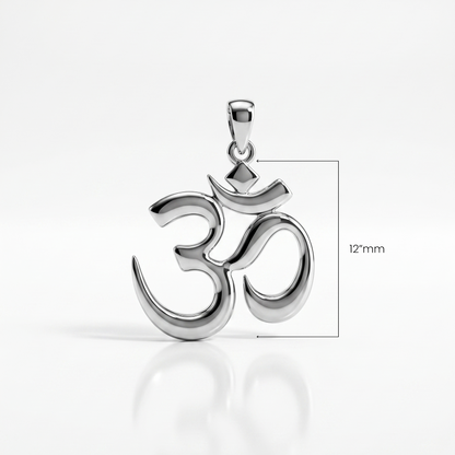 Silver Om symbol pendant on a white background