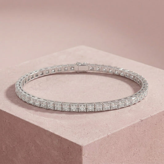 Silver Princess cut Tennis Bracelet