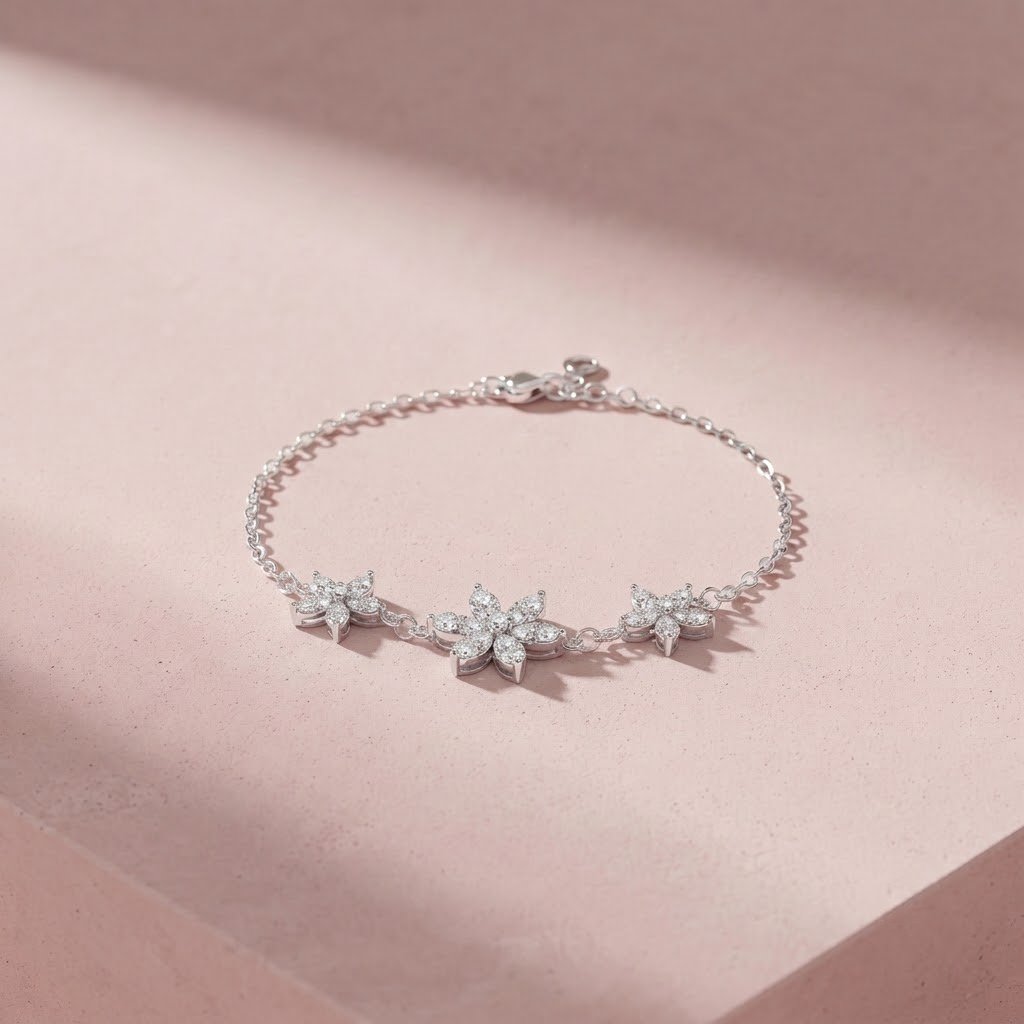 Silver White Bloom Bracelet