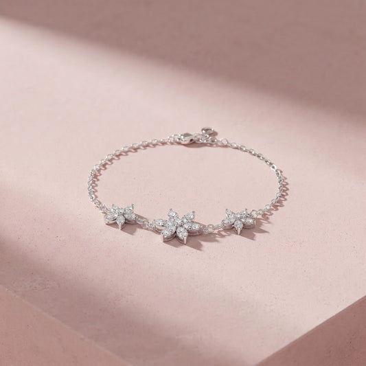 Silver White Bloom Bracelet