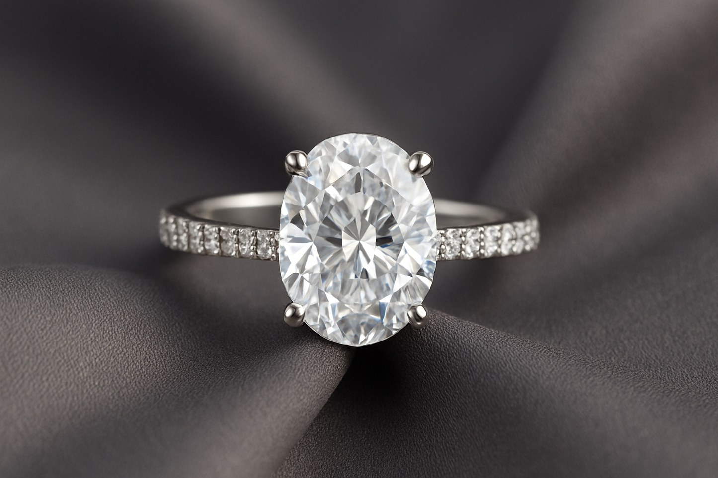 Silver Classic Oval Moissanite Ring