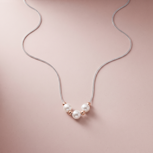Silver Triple Pearl Mini Necklace