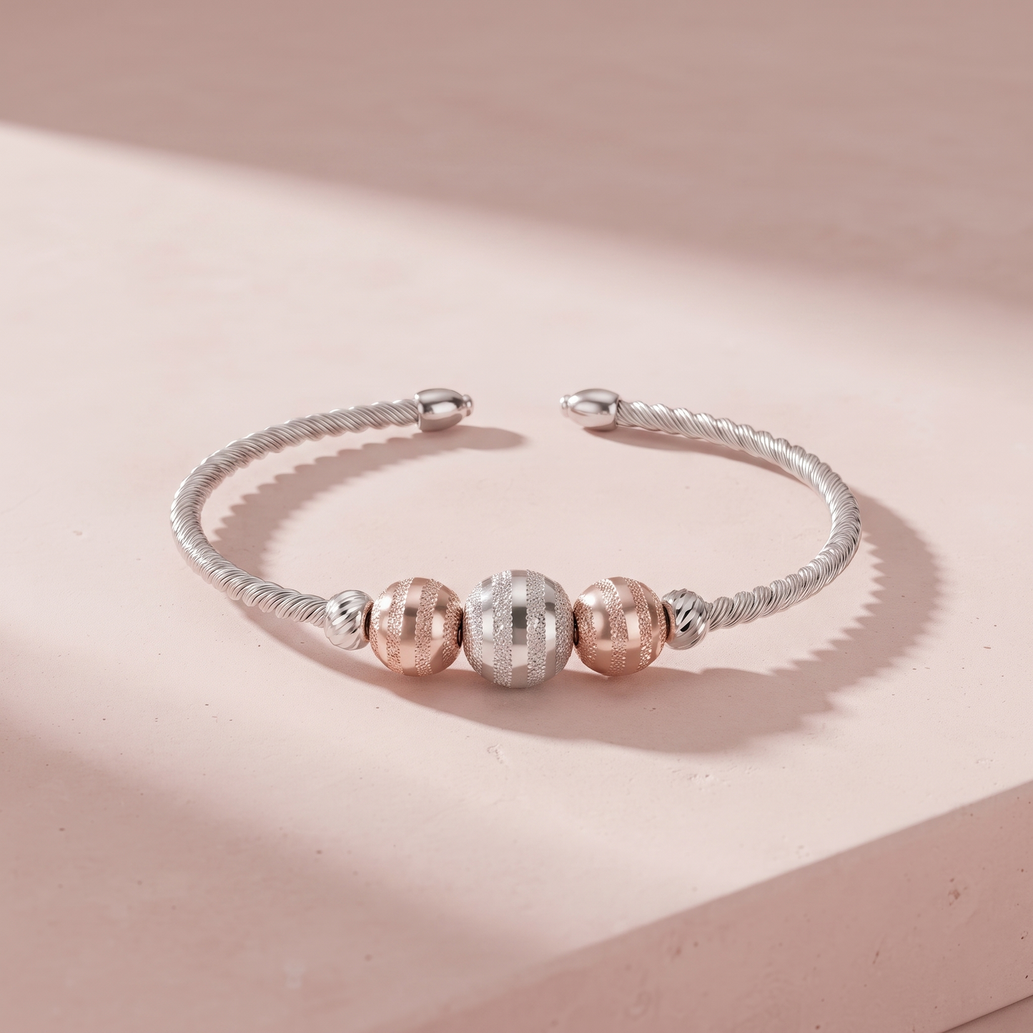 Silver & Rose Gold Bead Wire Bracelet