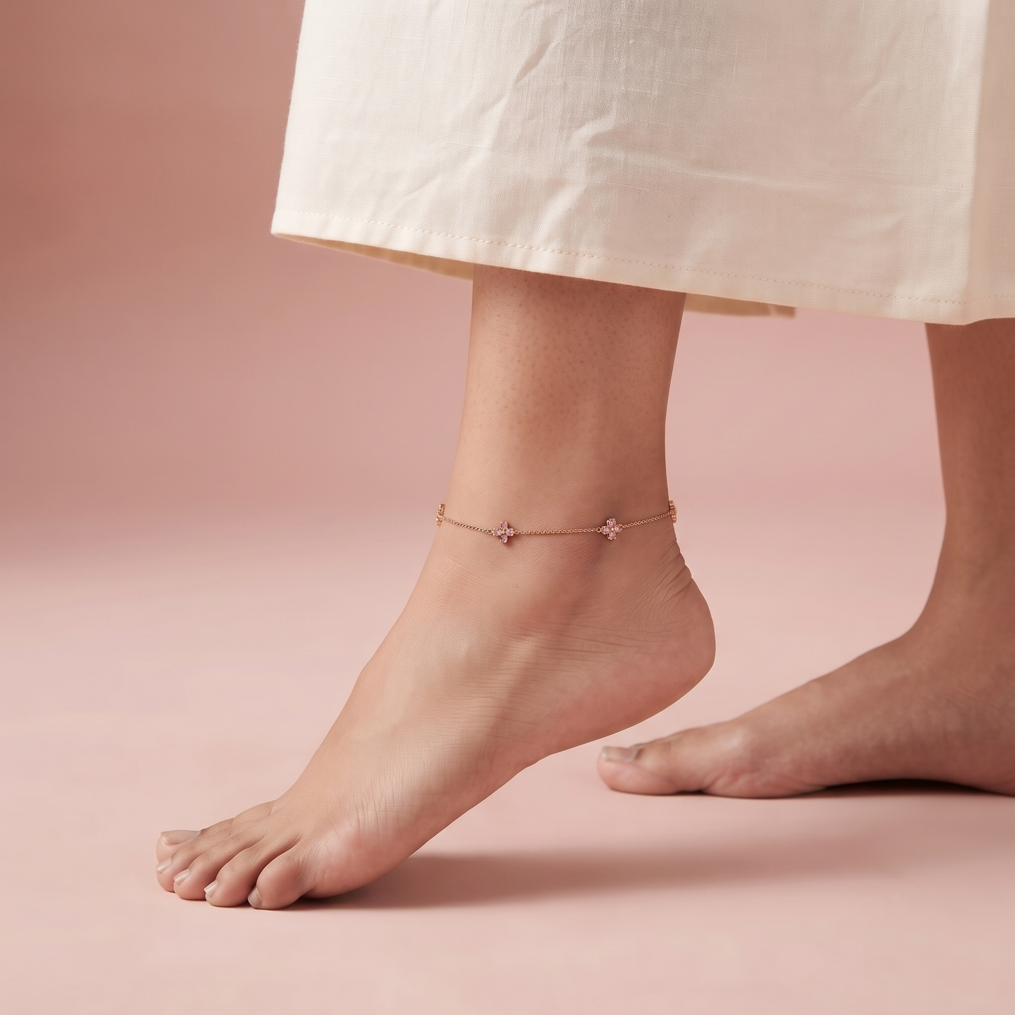 Rose Gold Plated Silver Flower Anklet