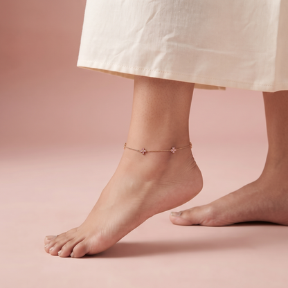 Rose Gold Plated Silver Flower Anklet