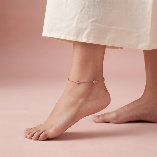 Rose Gold Plated Silver Flower Anklet