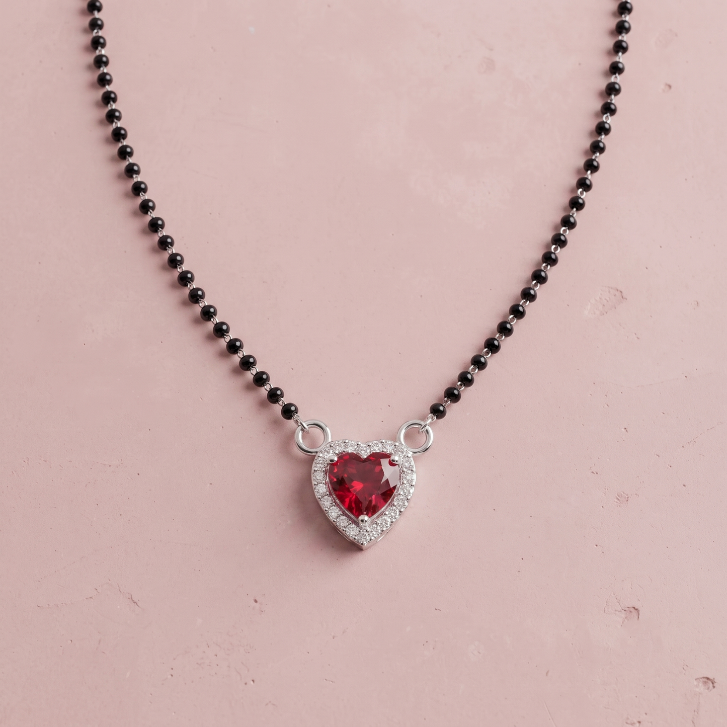Silver Red Heart Pendant Mangalsutra