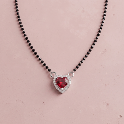 Silver Red Heart Pendant Mangalsutra