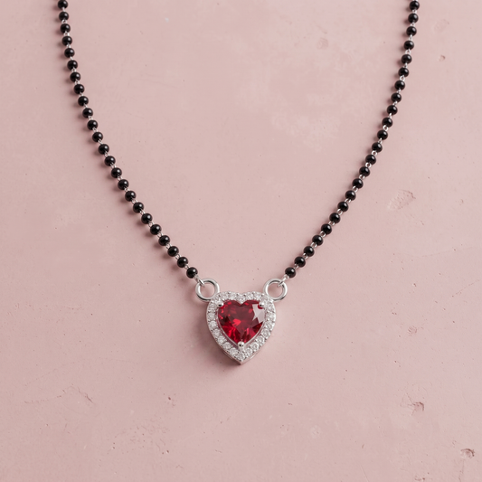 Silver Red Heart Pendant Mangalsutra
